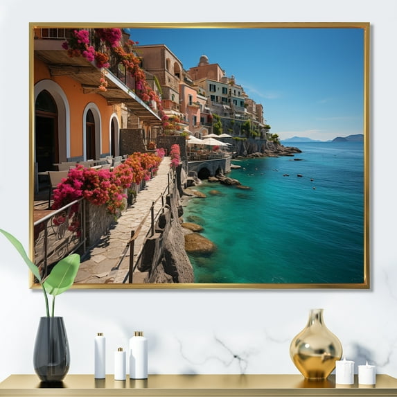 Designart "Italy Mediterranean beautys" Landscapes Floater Framed Wall Art Living Room