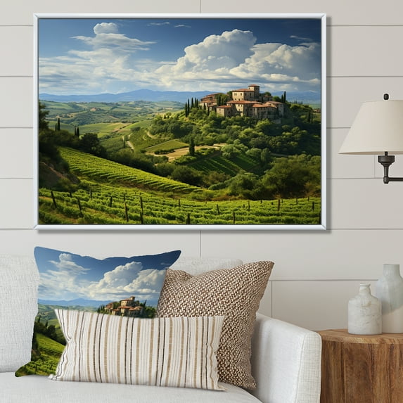 Designart "Italy Tuscan Calm" Landscapes Floater Framed Wall Art Living Room