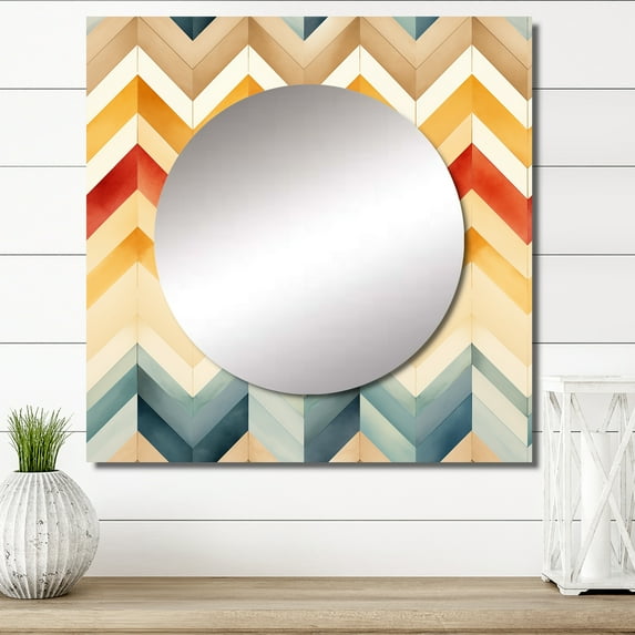 Designart "Ivory Boho Retro" 0 Square Mirror For Wall Decor - Large Beige Square Printed Wall Mirror Art - Square Glam Mirror - Wall Mounted Square Large Mirror