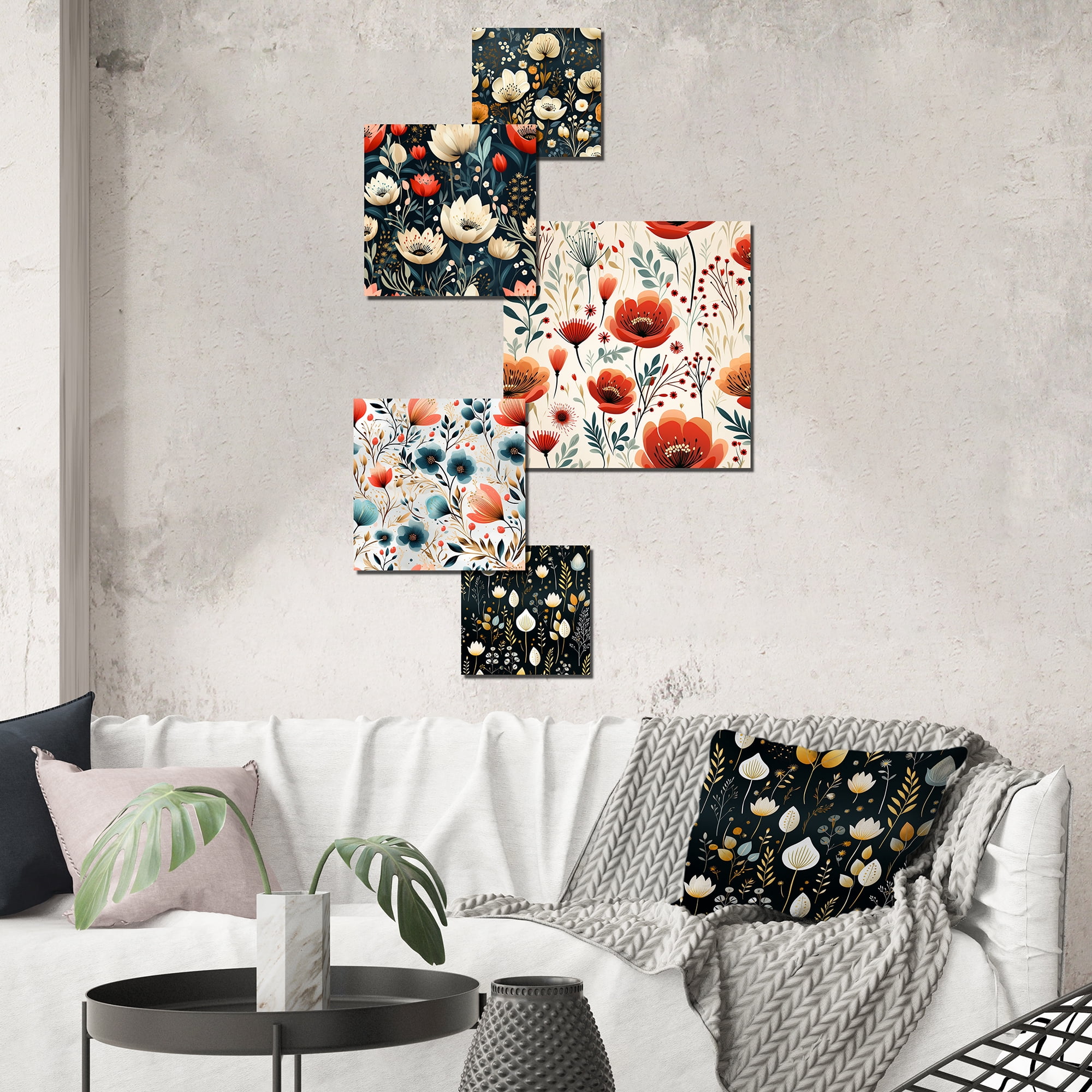 Designart "Ivory Coast Calm Florals I" Floral Wall Art Set Of 5 - Beige ...