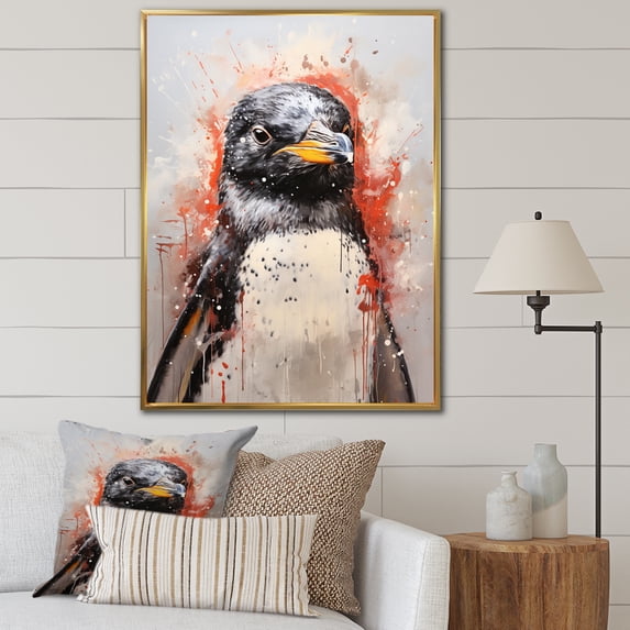 Designart "Ivory Flightless Bird Droplets Image" Animals Floater Framed Canvas Wall Art