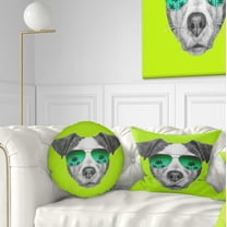 Designart Jack Russell in Green Glasses - Contemporary Animal Throw Pillow - 12x20