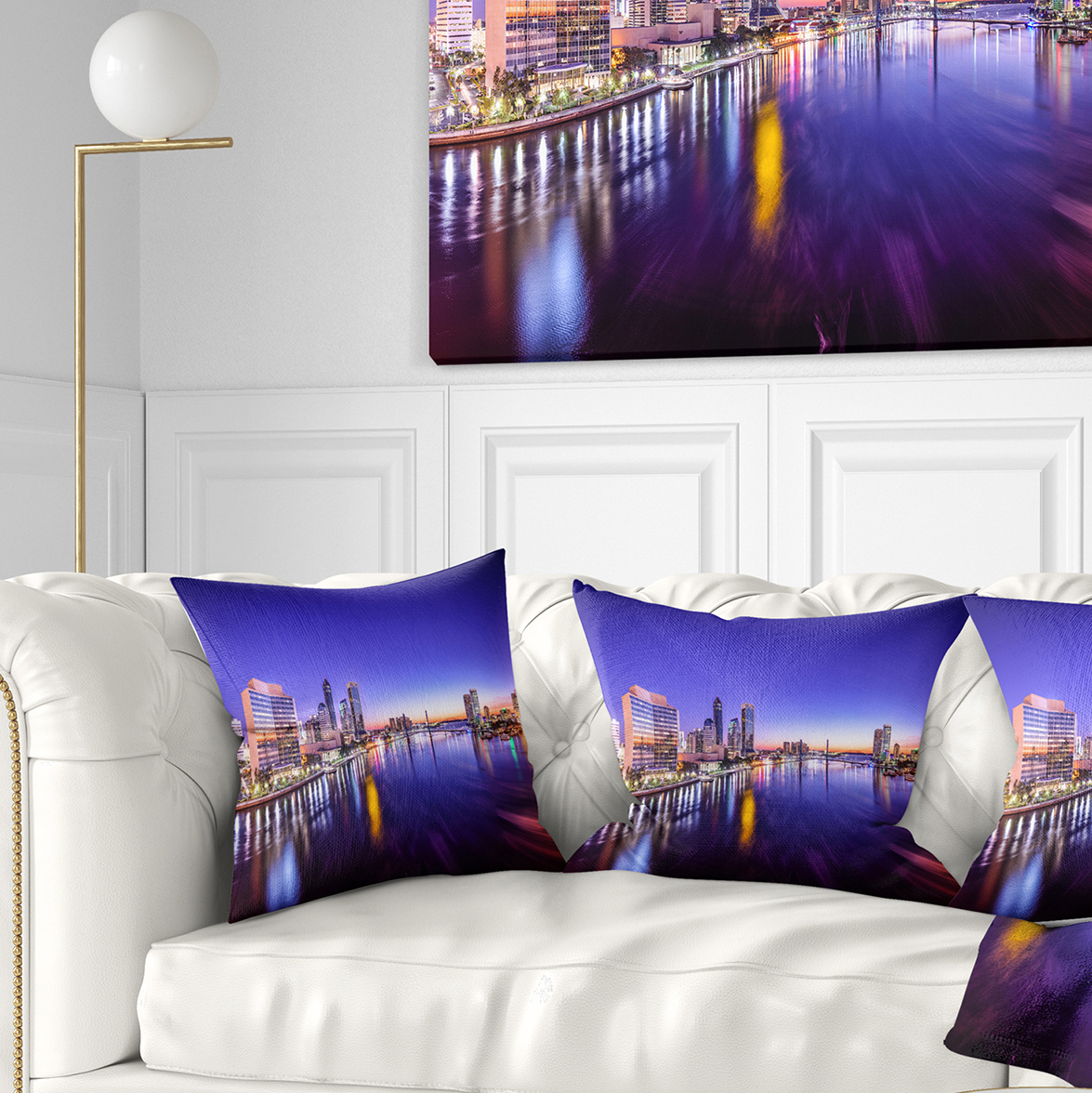 Designart Jacksonville Florida City Cityscape - Photography Throw Pillow - 16x16