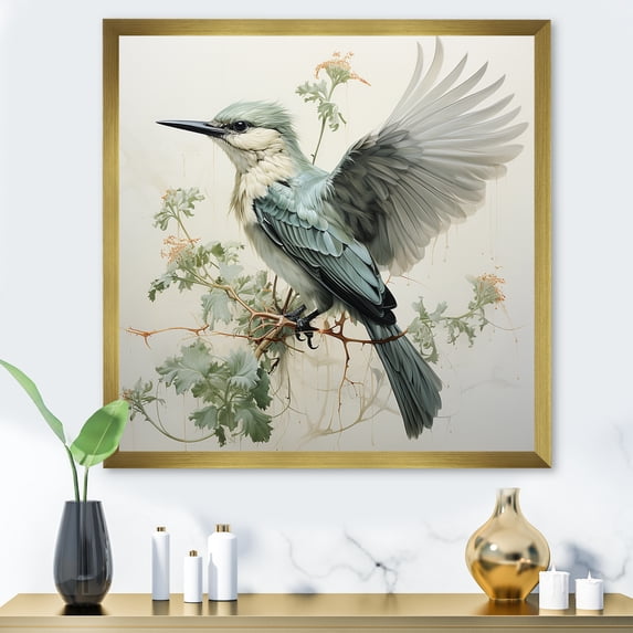 Designart "Jade Journey of Hummingbird I" Animals Framed Wall Art Decor - Modern Blue Hummingbird Entryway Framed Wall Art Print