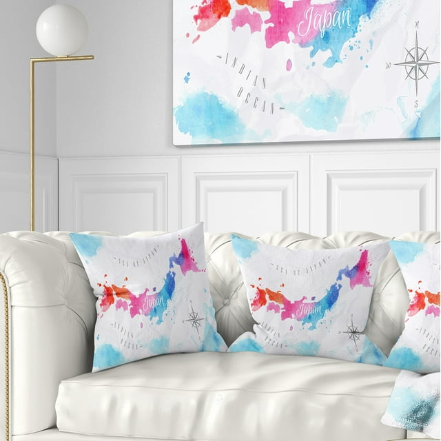 Designart Japan Map Watercolor - Abstract Throw Pillow - 18x18