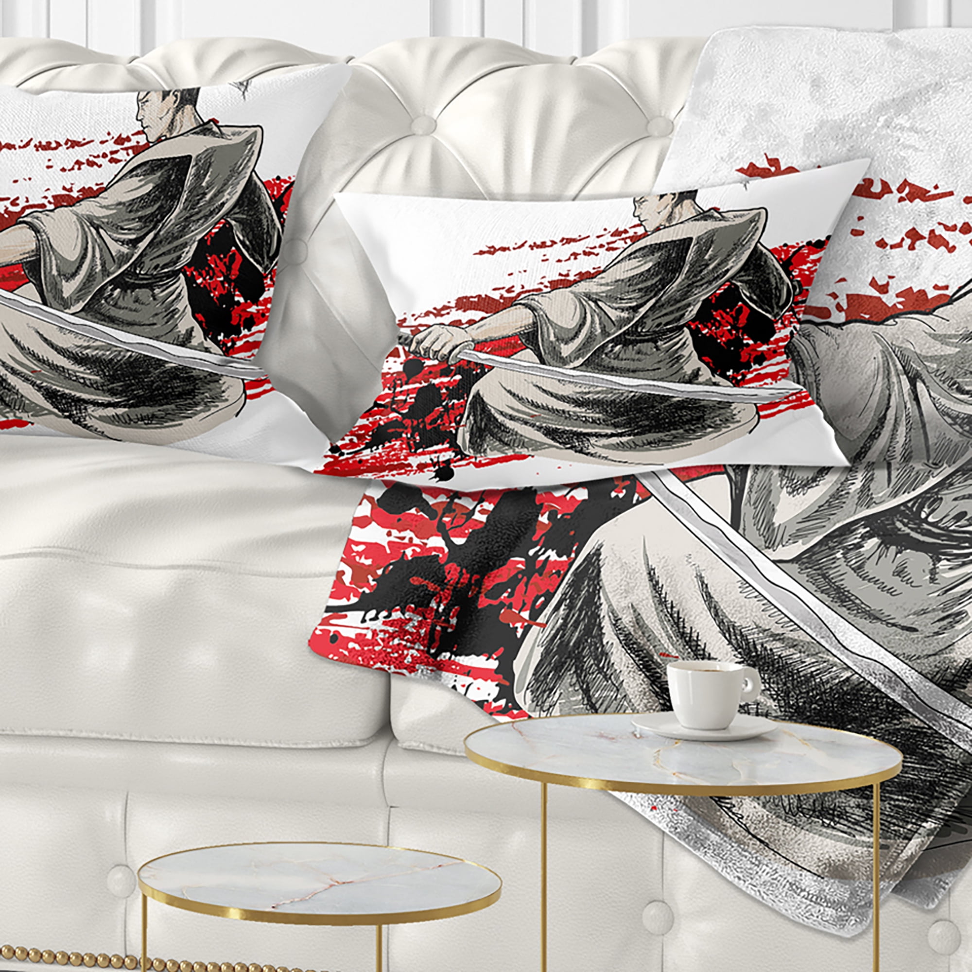 Designart Japan Warrior - Japanese Throw Pillow - 12x20