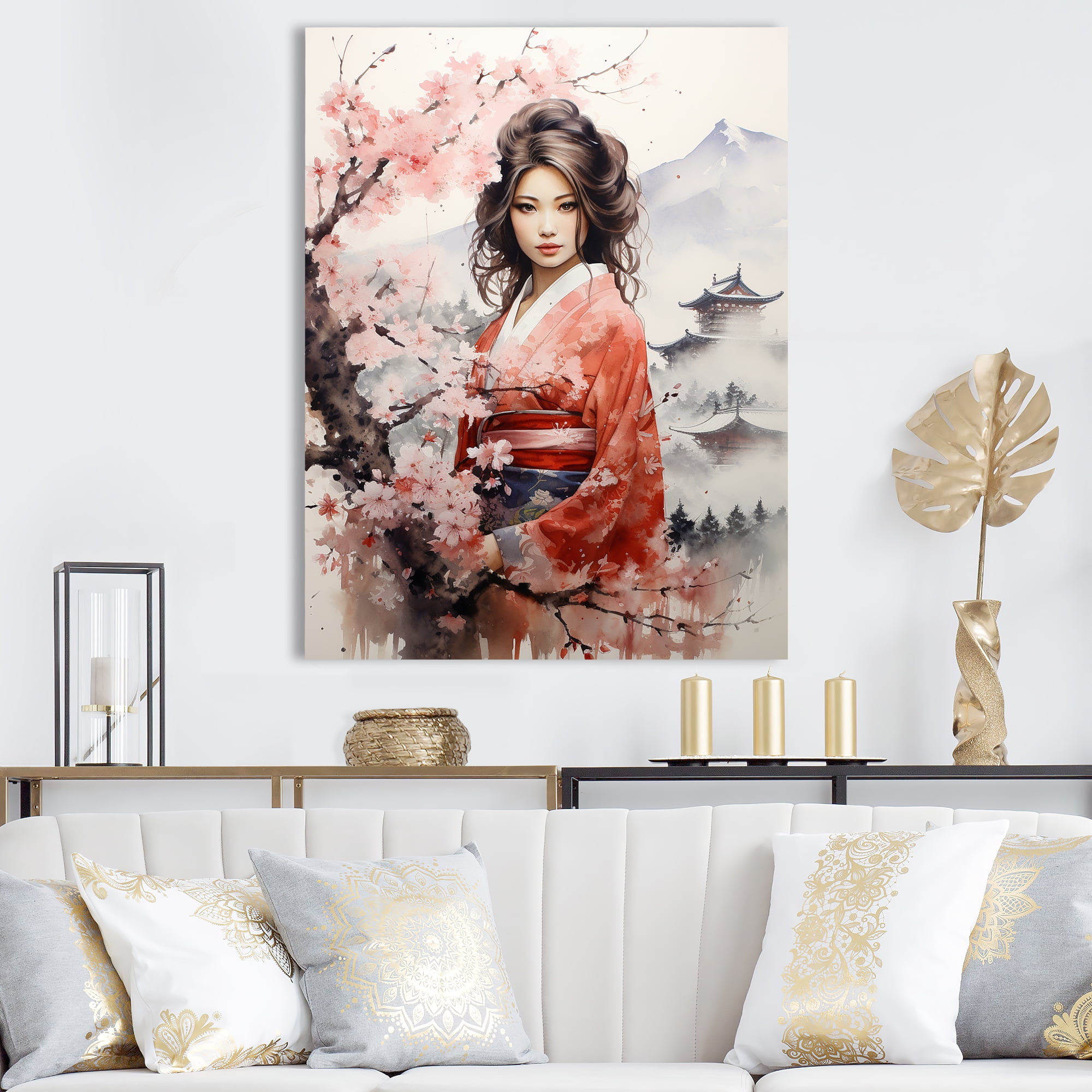 Designart "Japan Woman Landscape in Watercolor I" Fashion Canvas Wall