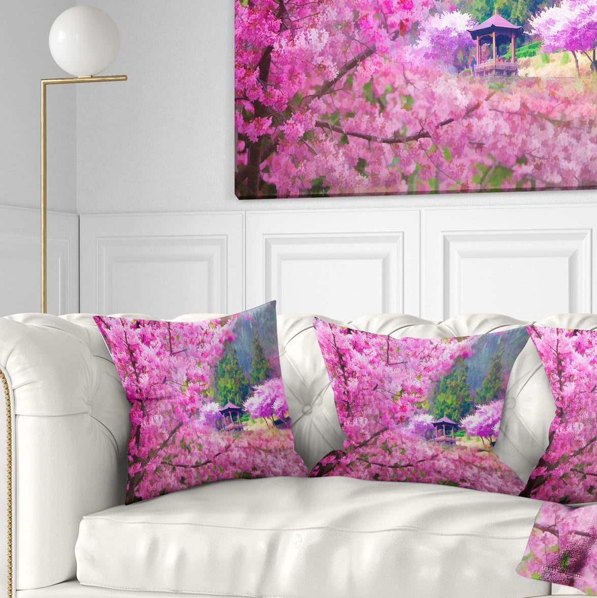 Designart Japanese Cherry Flowers - Floral Throw Pillow - 18x18