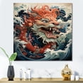 thumbnail image 1 of Designart "Japanese Dragon and Wave Off Kanagawa V" Abstract Wall Art - Modern Blue Dragons Entryway Wall Art Print, 1 of 6