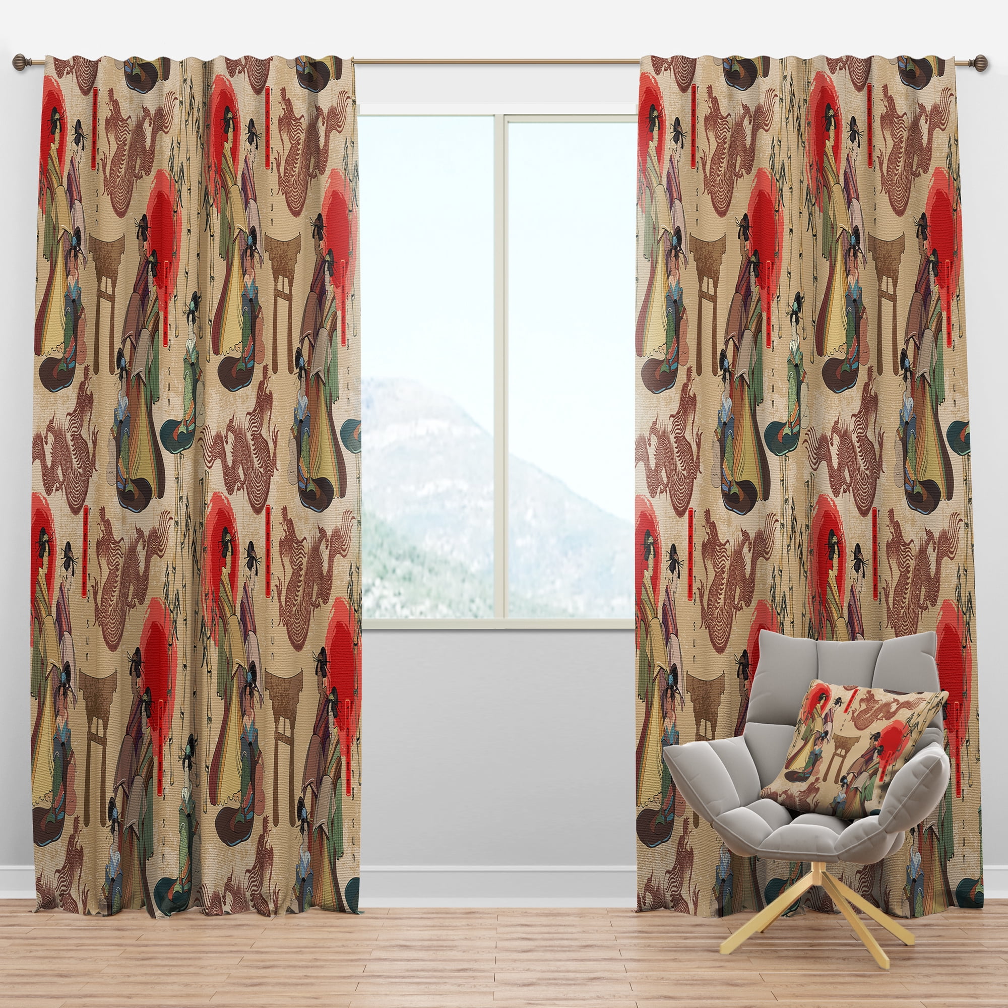 Designart 'Japanese Dragons and Geishas' Oriental Blackout Curtain Panel