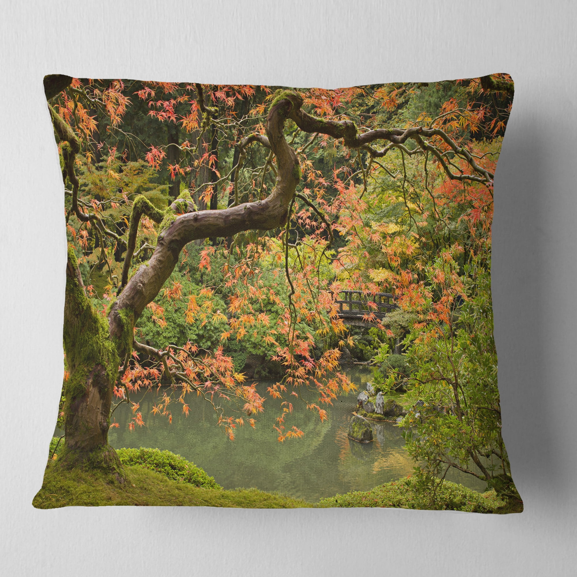 Designart Japanese Garden Fall Season - Landscape Printed Throw Pillow - 18x18