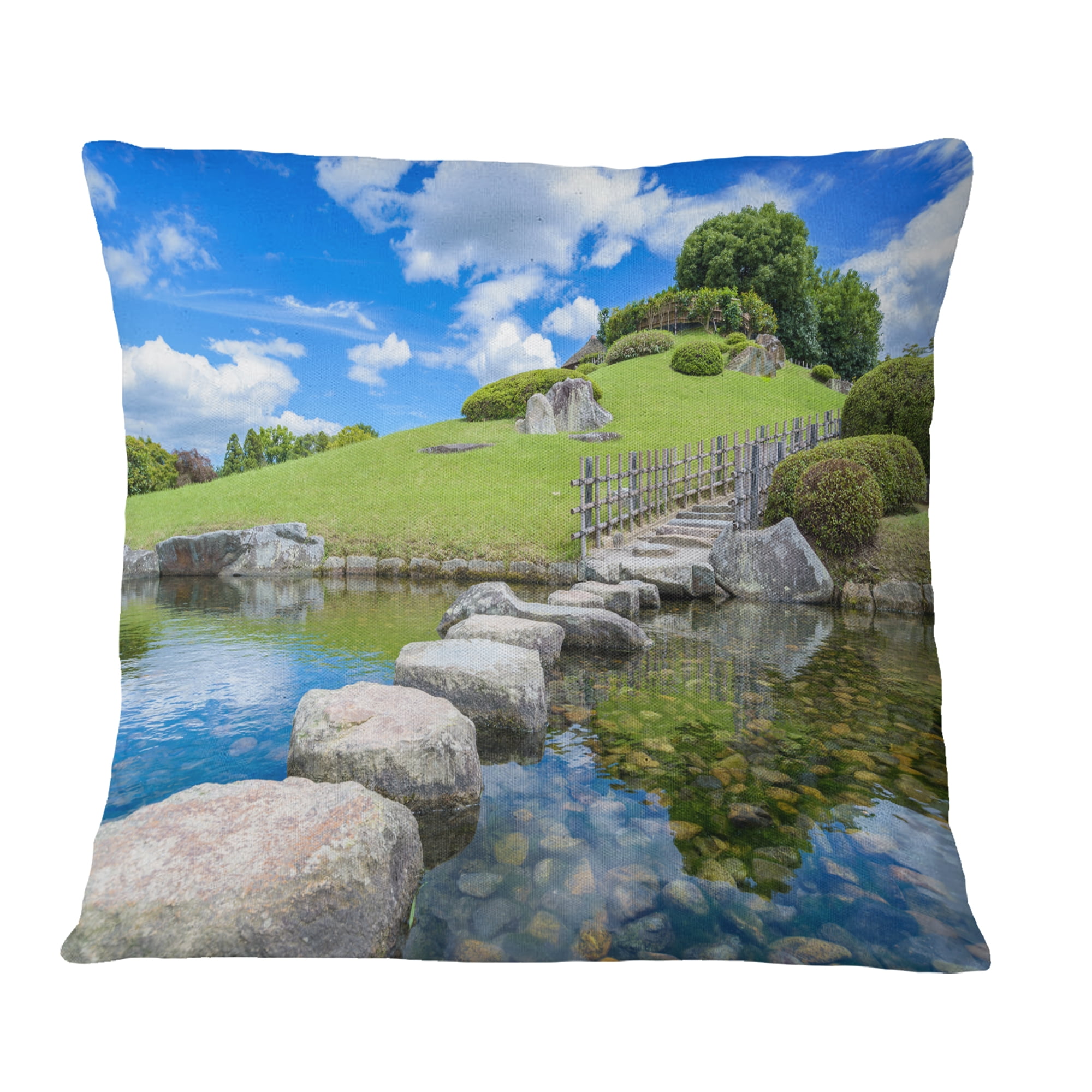 Designart Japanese Garden in Okayama - Landscape Printed Throw Pillow - 16x16