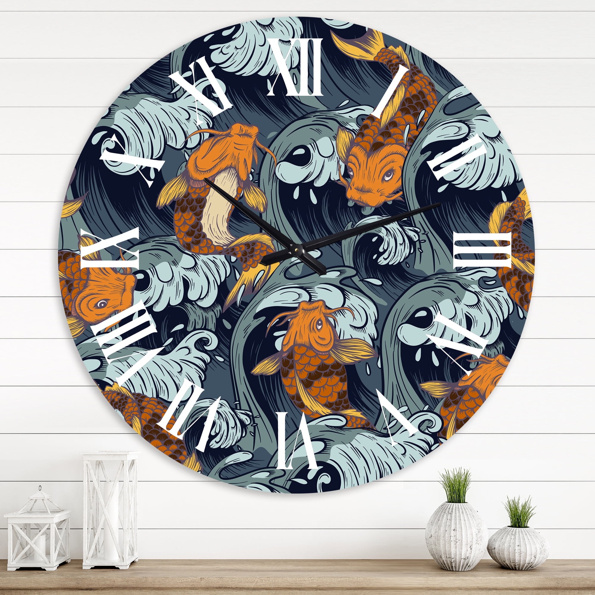 Designart 'Japanese Koi Fish' Nautical & Coastal Wall Clock