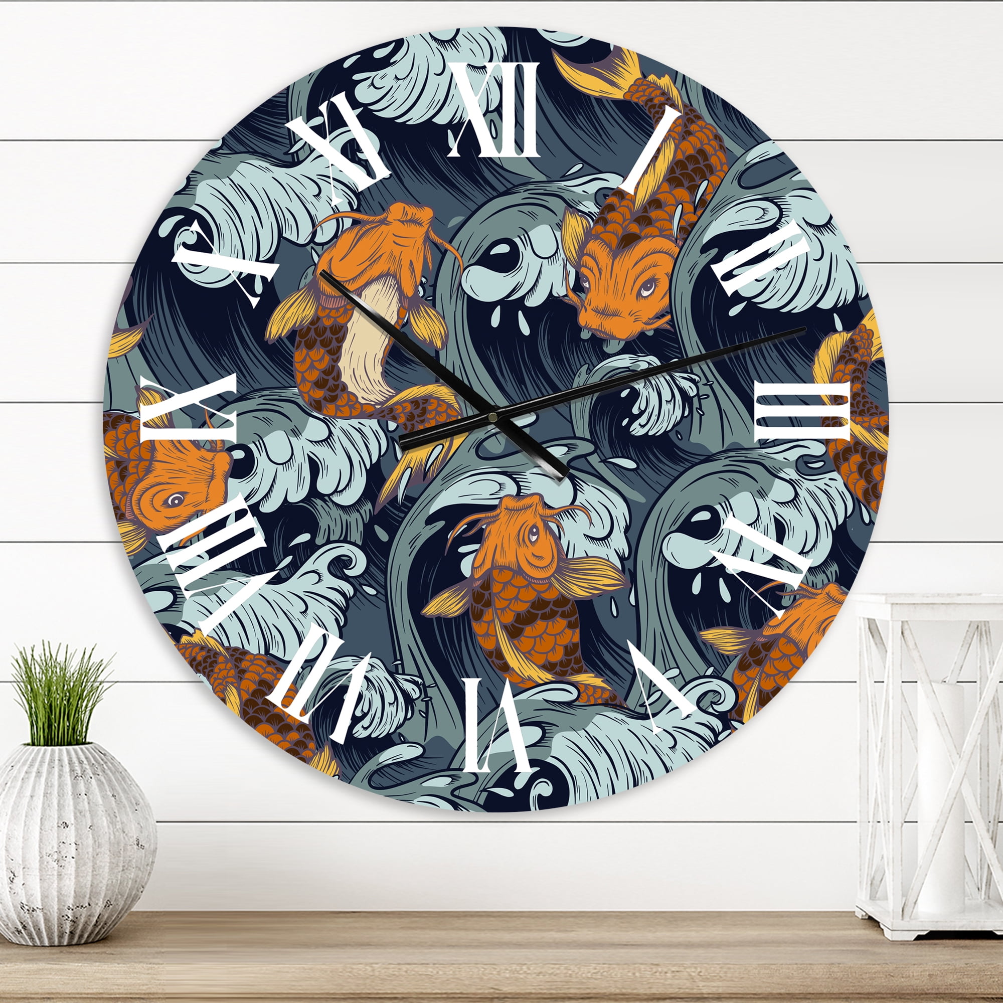 Designart 'Japanese Koi Fish' Nautical & Coastal Wall Clock