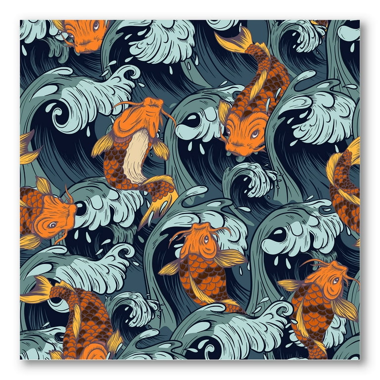 Free Shipping! Designart Japanese Koi Fish on Sea Waves Nautical