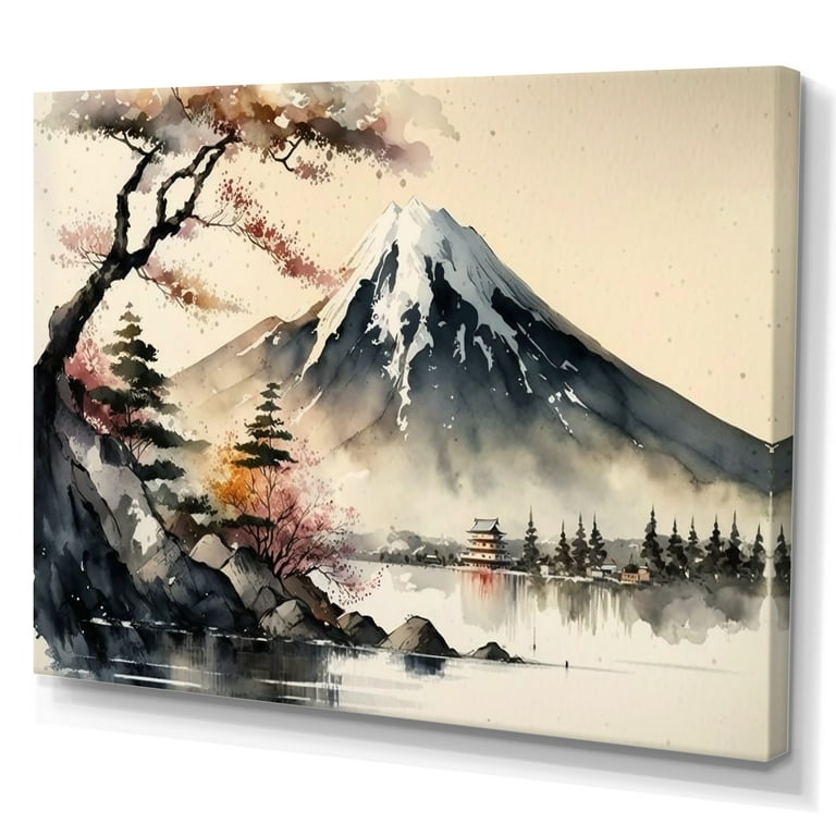 Designart Japanese Landscape In Watercolor Canvas Wall Art