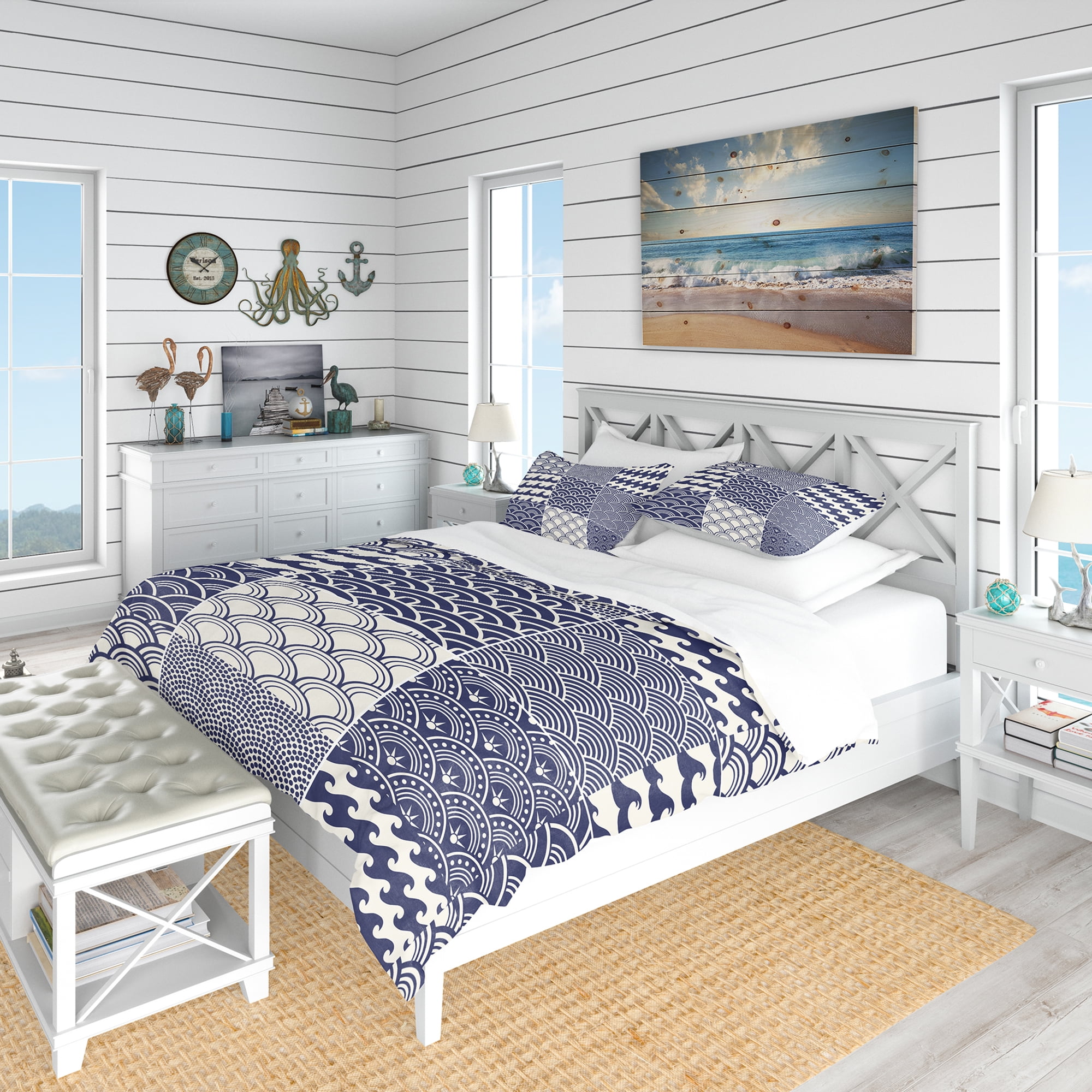 Designart 'Japanese Ocean Wave Pattern' Costal Duvet Cover Set