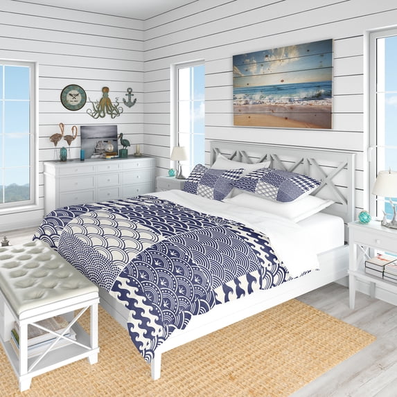 Designart 'Japanese Ocean Wave Pattern' Costal Duvet Cover Set