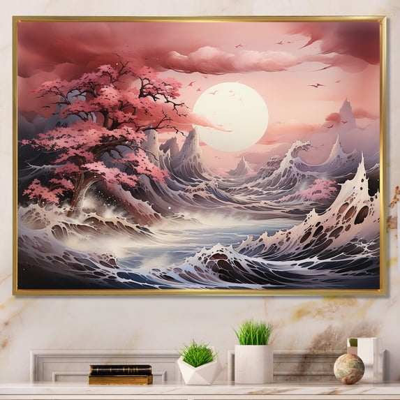 Designart "Japanese Sea Storm Scene" Storms Floater Framed Canvas Prints