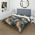 thumbnail image 1 of Designart "Japanese Serenity In Waves And Flowers I" Green Japanese Bedding Covert Set - Oriental Bed Set With 2 Shams, 1 of 5