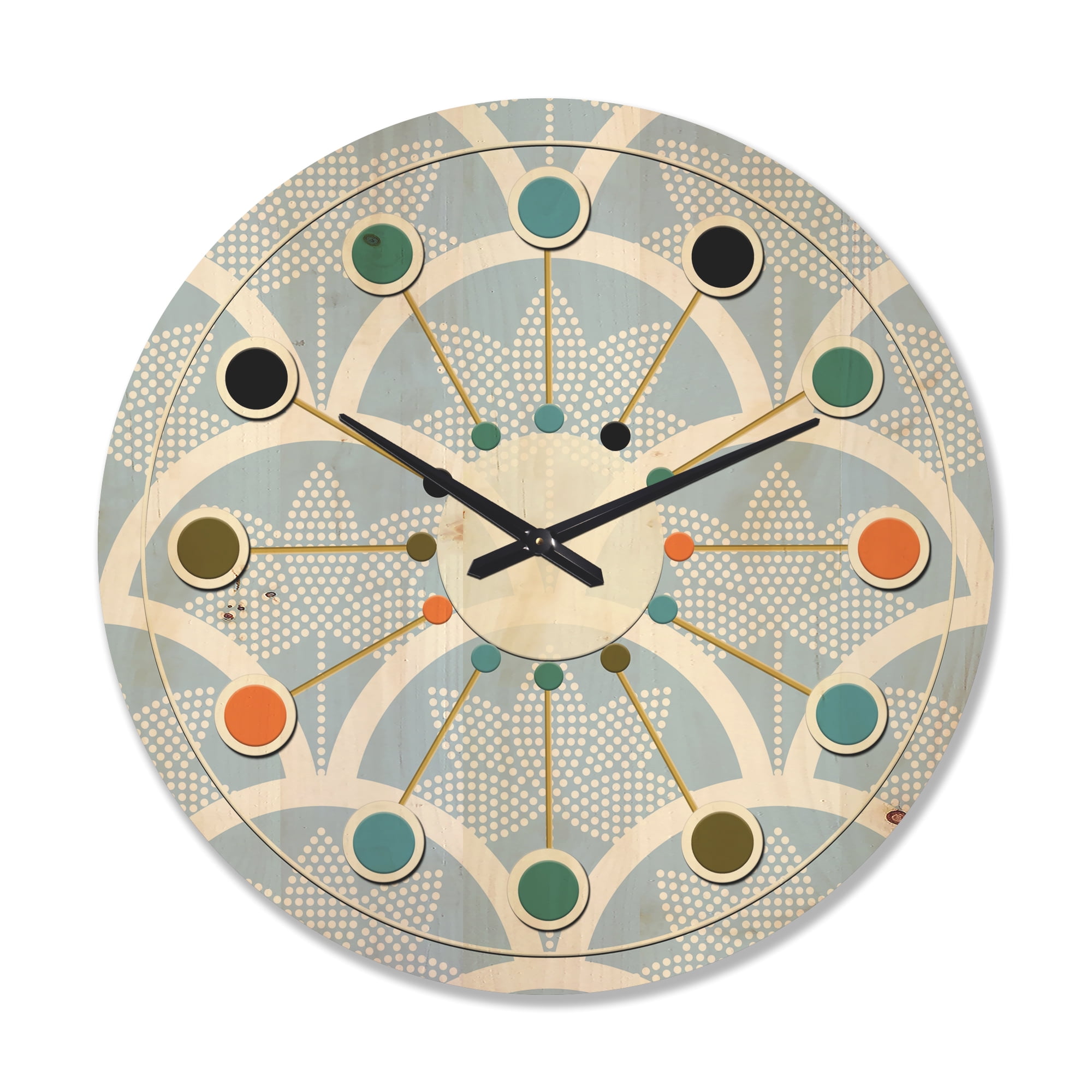 Designart 'Japanese Style Half-Circle Blue Pattern' Mid-Century Modern Wood Wall Clock