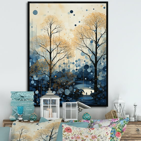 Designart "Japon Art Blue peaceful Zen Minamlism Landscape I" Floral Floater Framed Canvas Print