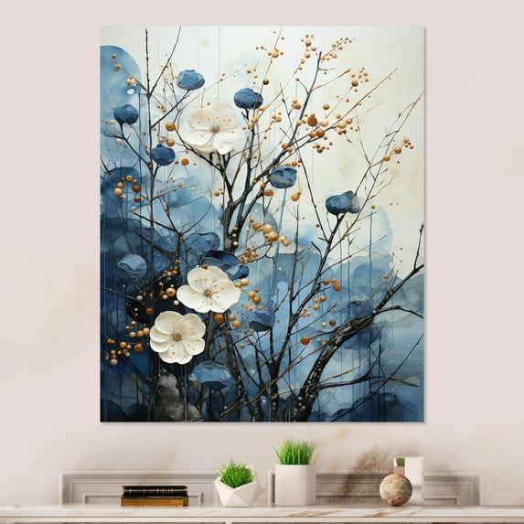Designart "Japon Art Blue peaceful Zen Minamlism Landscape II" Japan Art Metal Art Print
