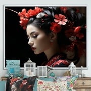 Designart "Japon Art Geishas beauty Portrait II" Japanese Floater Framed Canvas Wall Art