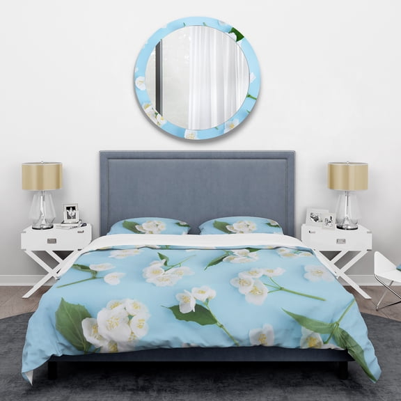Designart 'Jasmin Flowers of Bright Blue' Mid-Century Modern Duvet Cover Set
