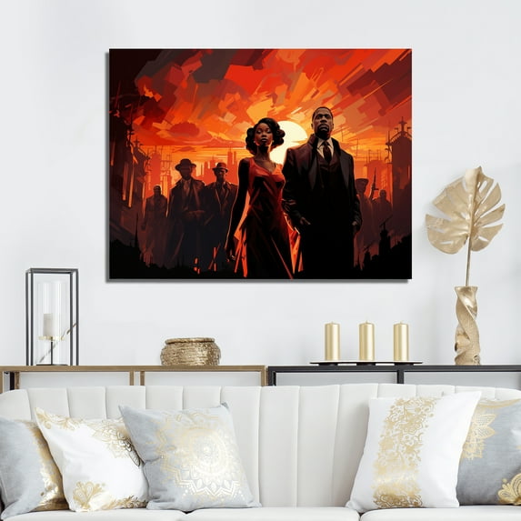 Designart "Jazz Couple in Red and Black Harlem Renaissance" People Wall Art - Global Red Harlem Renaissance Entryway Wall Art Print