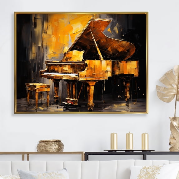 Designart "Jazzed Keys In Black And Yellow Piano I" Music Floater Framed Wall Decor