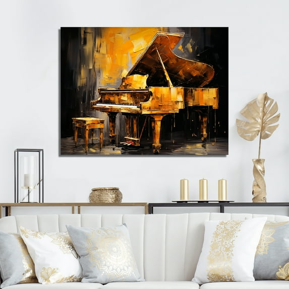 Designart "Jazzed Keys In Black And Yellow Piano I" Music Wall Decor