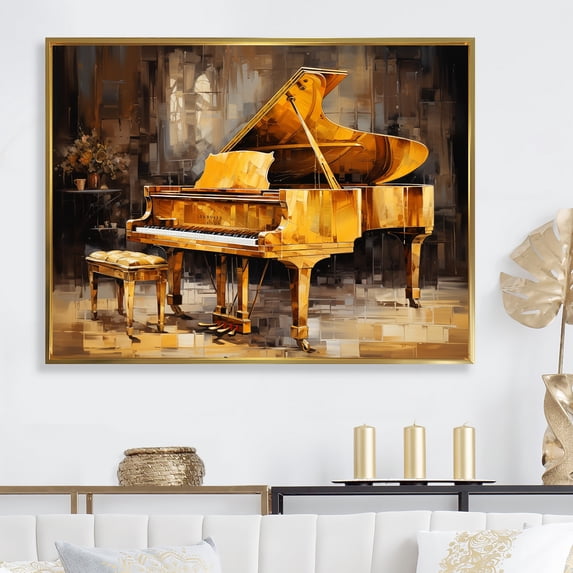 Designart "Jazzed Keys In Black And Yellow Piano" Music Floater Framed Canvas Prints