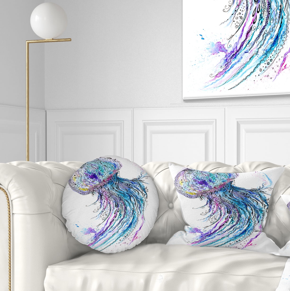Designart Jelly Fish Watercolor - Animal Throw Pillow - 12x20