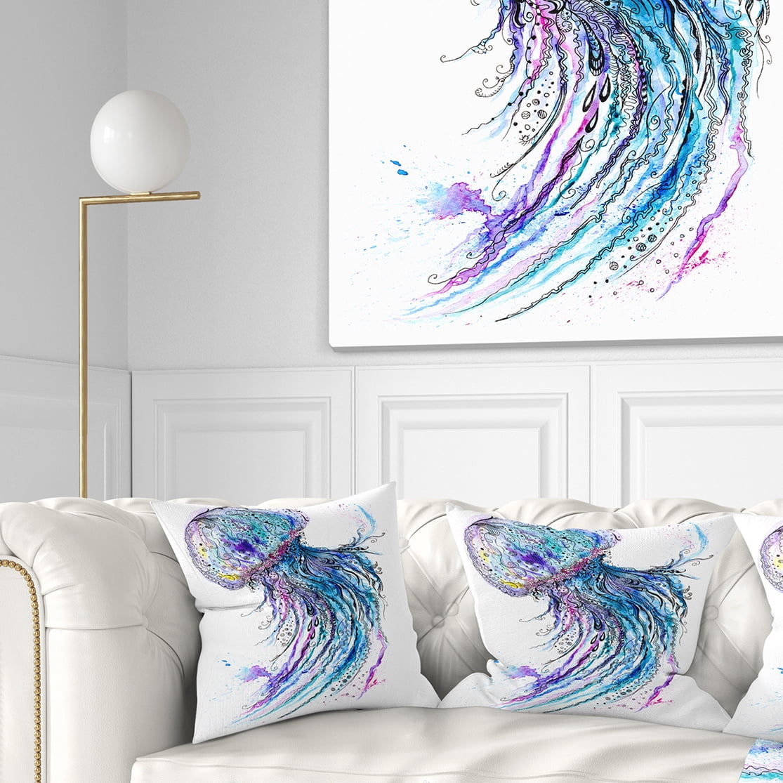 Designart Jelly Fish Watercolor - Animal Throw Pillow - 16x16