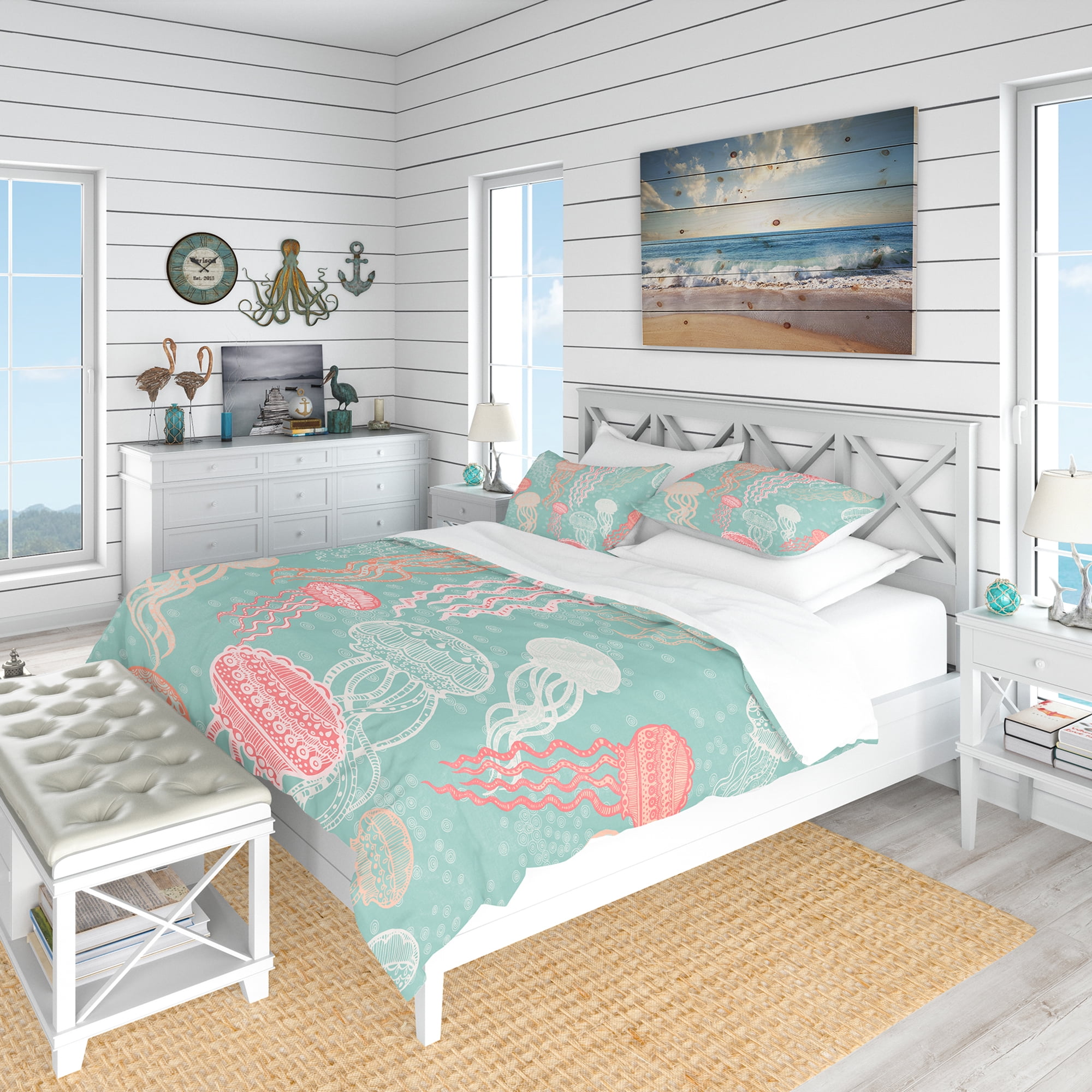 Designart 'Jellyfish Pattern' Nautical & Coastal Duvet Cover Set