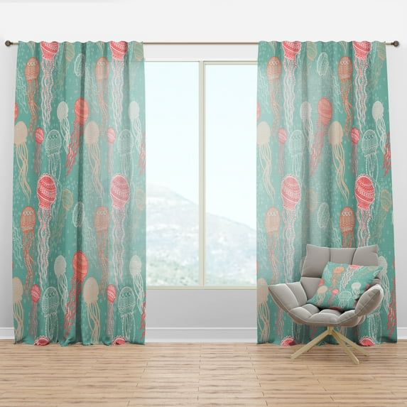 Designart 'Jellyfish Undersea Pattern' Nautical & Coastal Curtain Panel