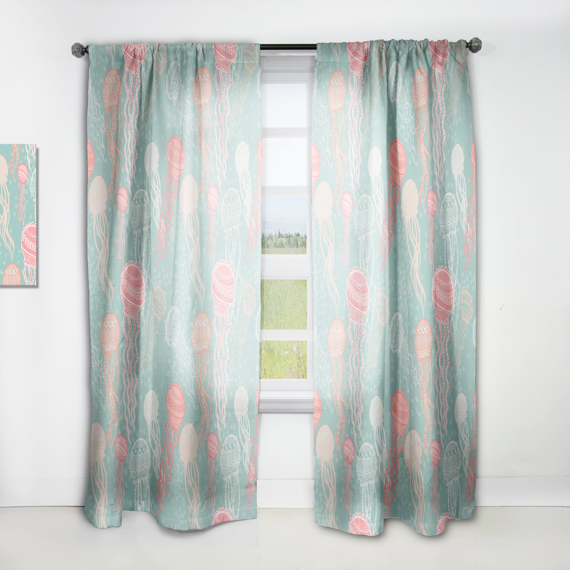 Designart 'Jellyfish Undersea Pattern' Nautical & Coastal Curtain Panel