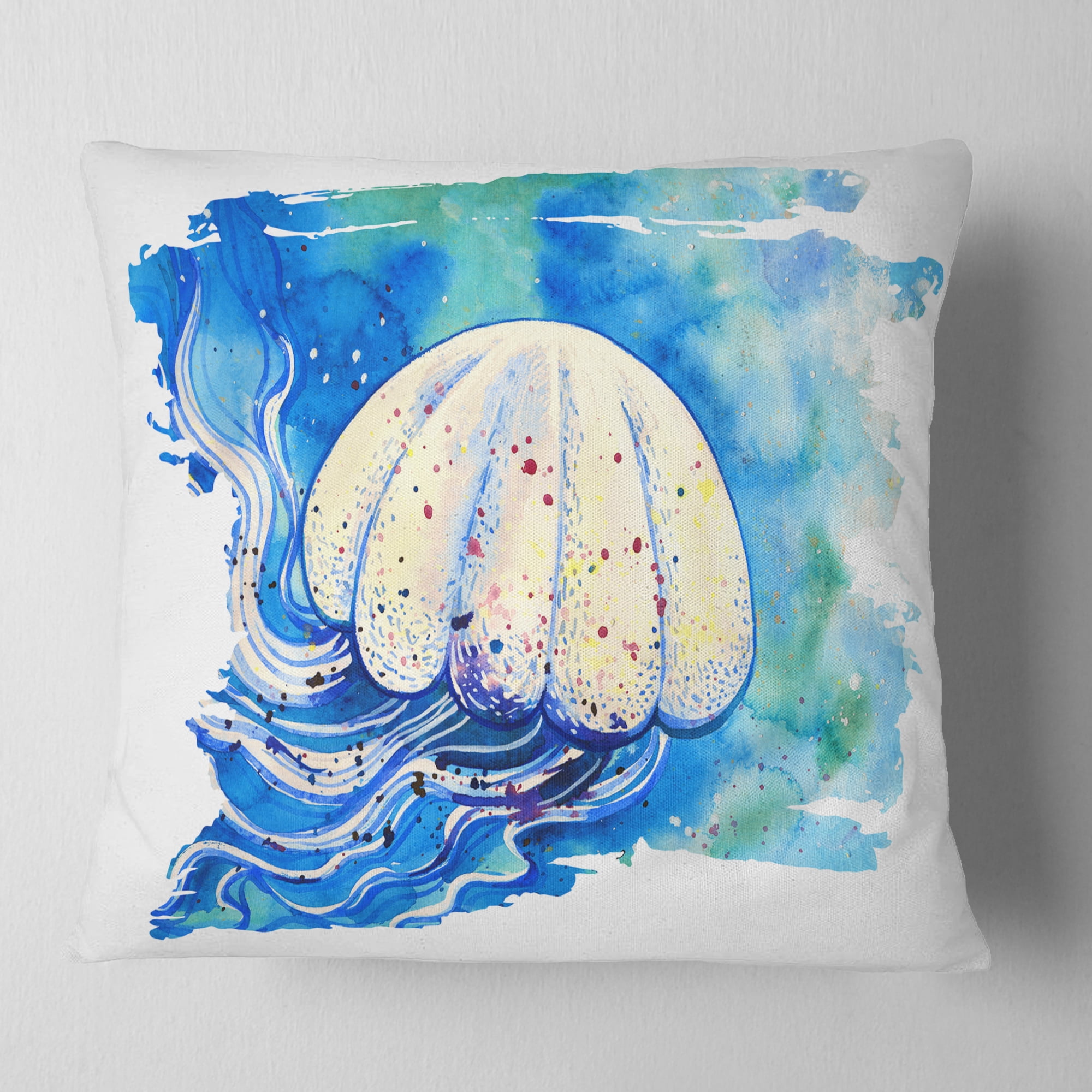 Designart Jellyfish Watercolor Painting - Abstract Throw Pillow - 18x18