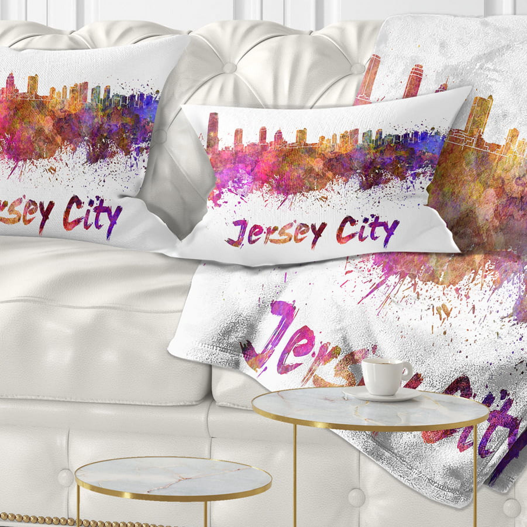 Designart Jersey City Skyline - Cityscape Throw Pillow - 12x20