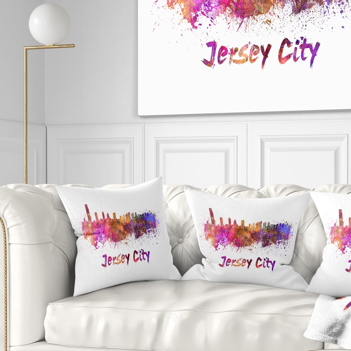 Designart Jersey City Skyline - Cityscape Throw Pillow - 16x16