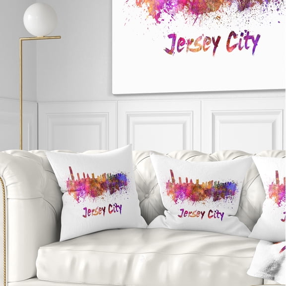 Designart Jersey City Skyline - Cityscape Throw Pillow - 18x18