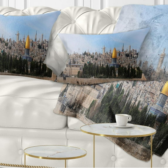 Designart Jerusalem Cityscape Panorama - Photography Throw Pillow - 12x20