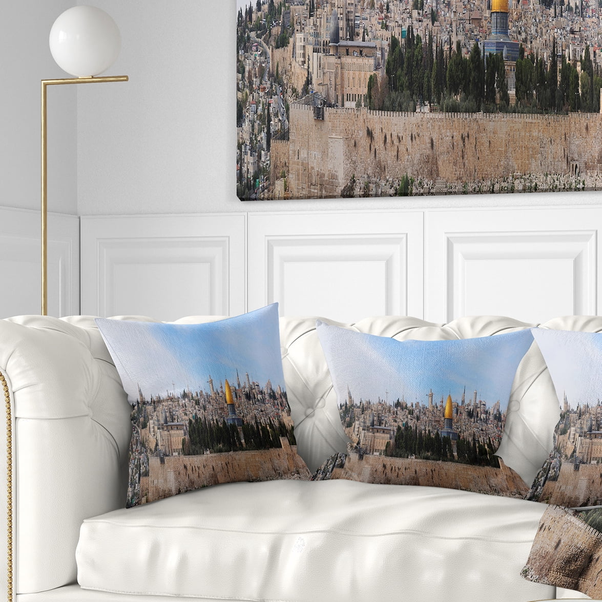 Designart Jerusalem Cityscape Panorama - Photography Throw Pillow - 18x18