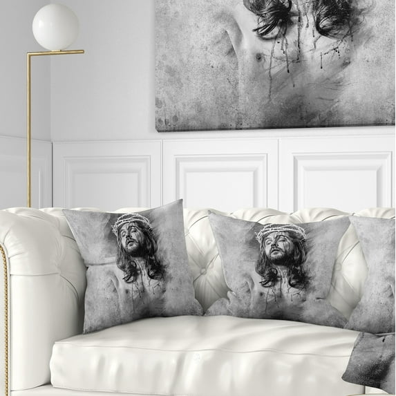 Designart Jesus Christ - Abstract Portrait Throw Pillow - 16x16