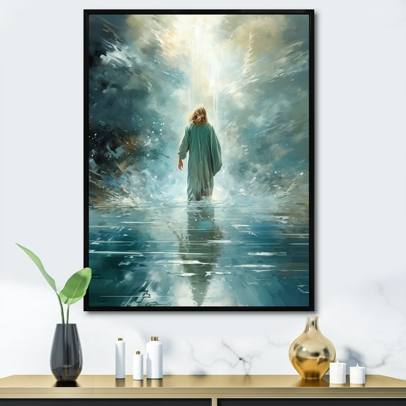 Designart "Jesus' Water Miracle Depiction" Christianity Floater Framed Canvas Wall Art