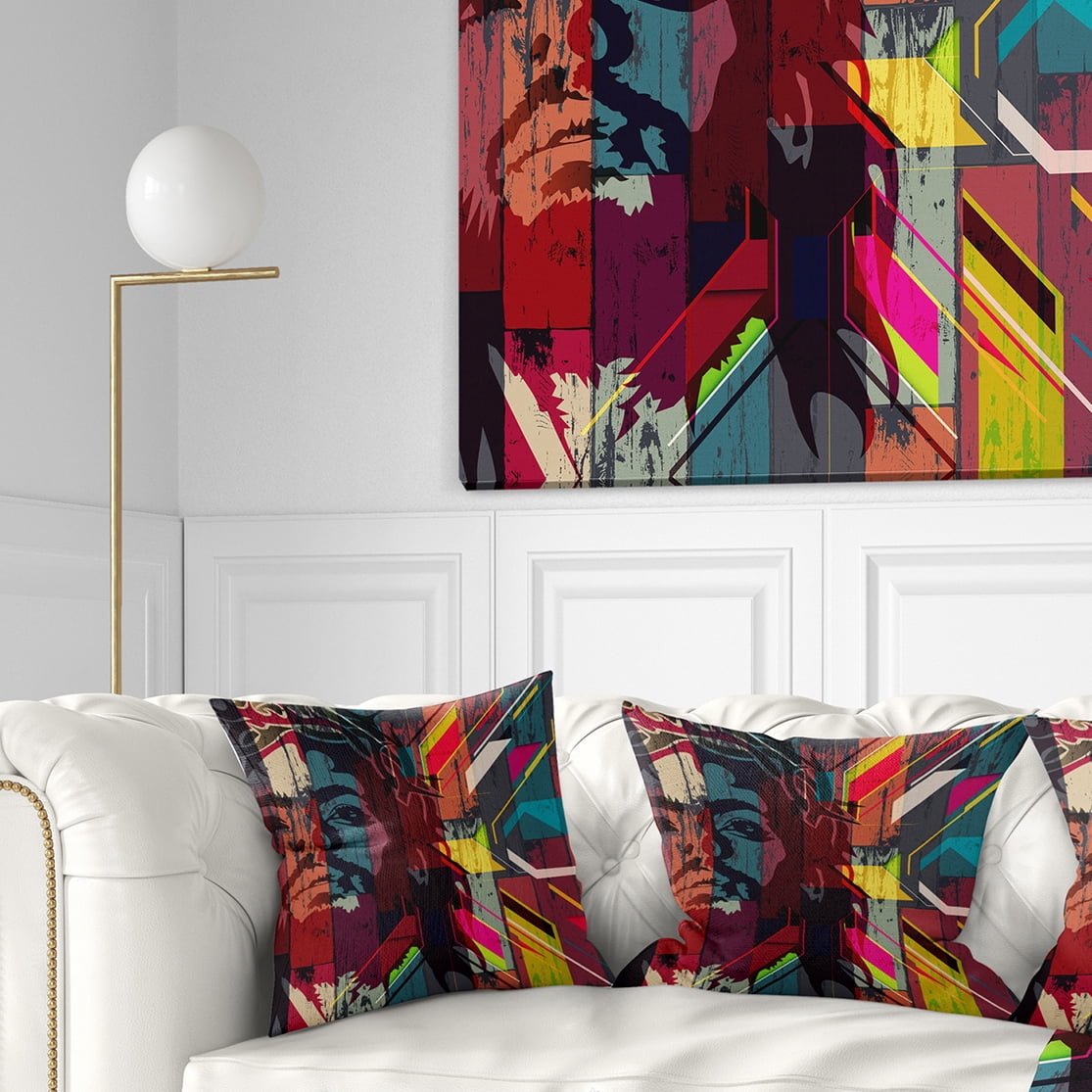 Designart Jesus over Abstract Wooden Design - Abstract Throw Pillow - 18x18