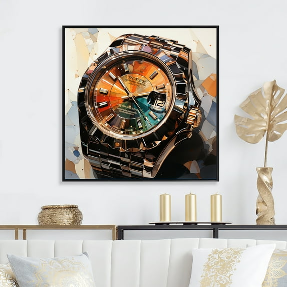 Designart "Jet Jewel A Silver and Orange Luxury Watch" Fashion Floater Framed Canvas Print