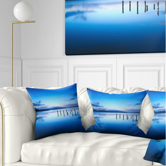 Designart Jetty Remains in Blue Sea - Seascape Throw Pillow - 16x16