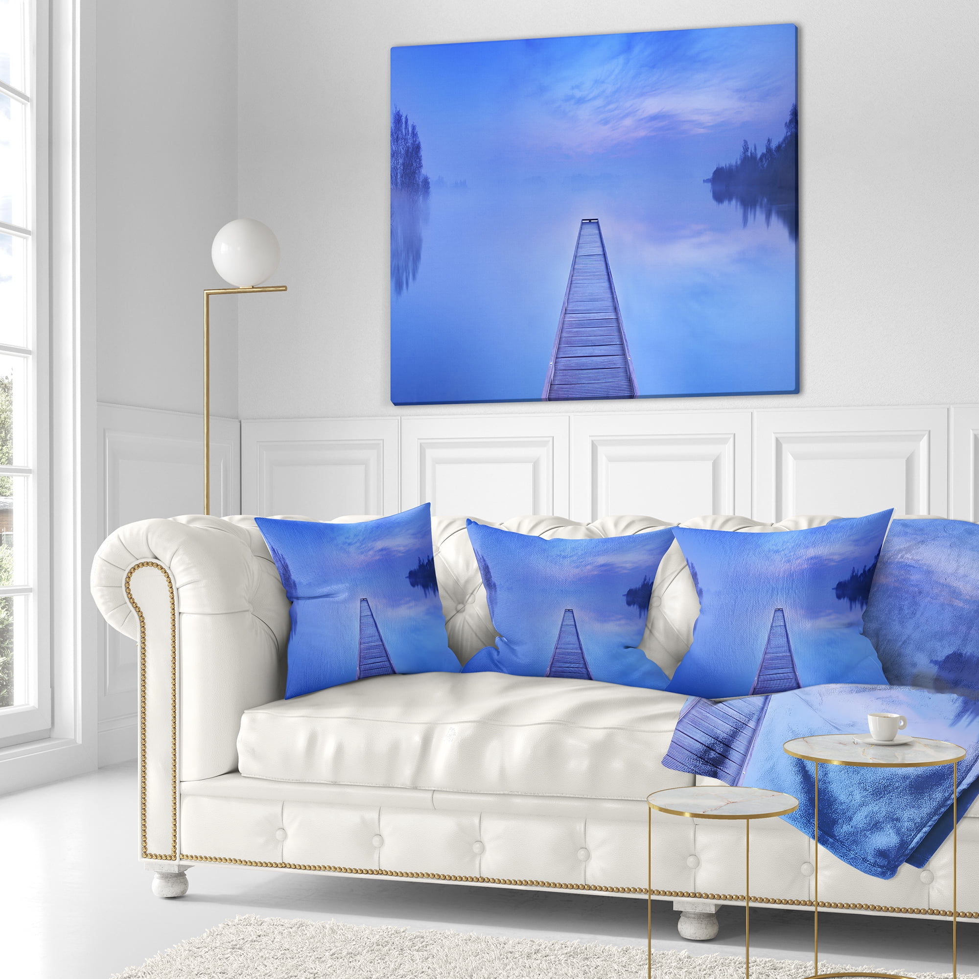 Designart Jetty at Blue Dawn Panorama - Bridge Throw Pillow - 16x16